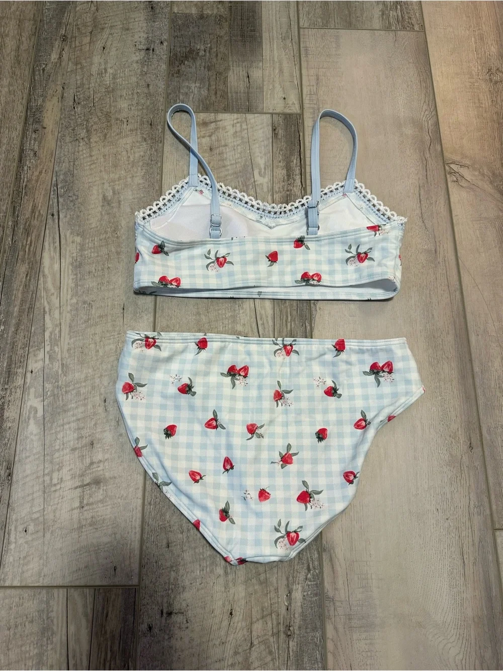 abercrombie kids Light Blue Gingham Bikini with Red Cherry Print